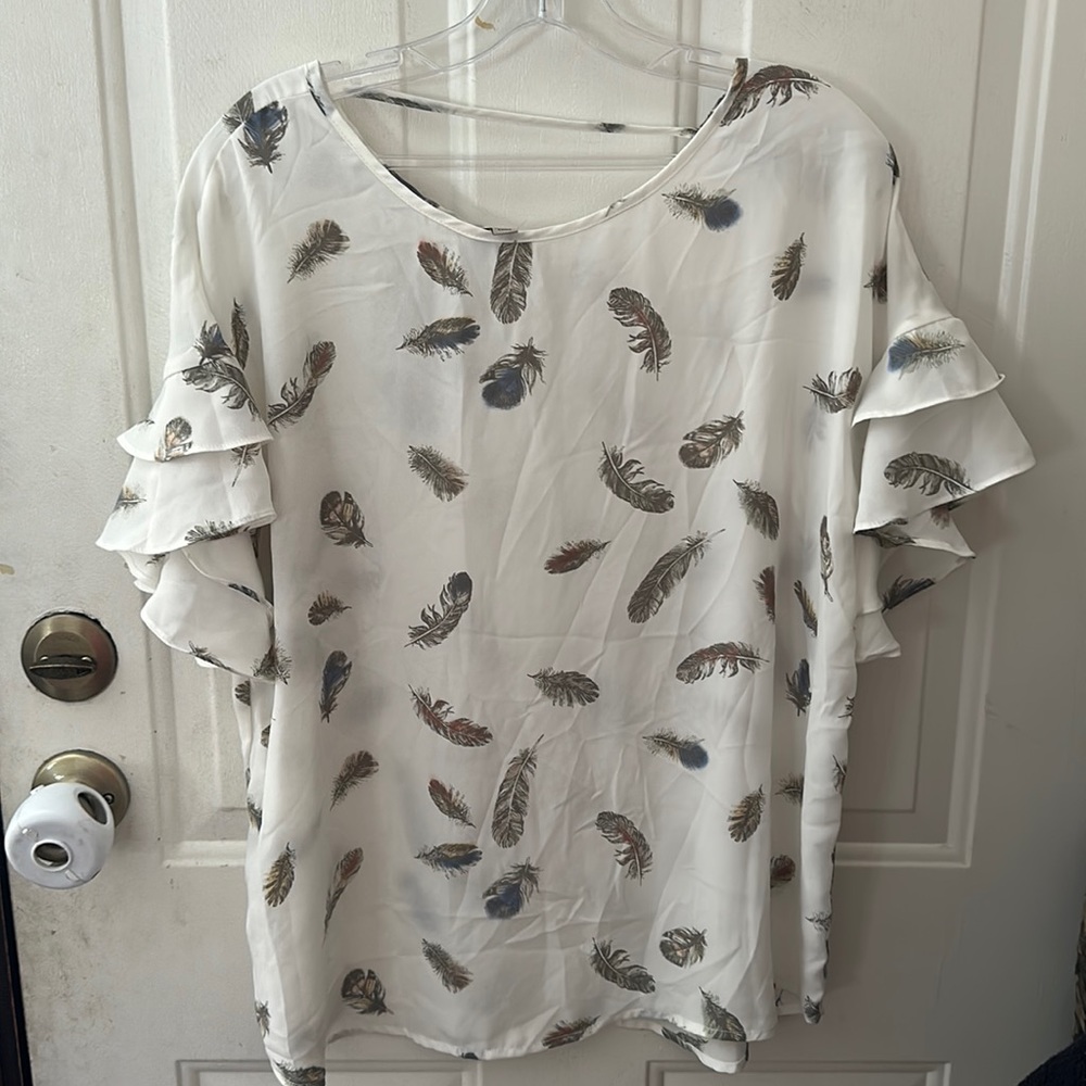 COMO VINTAGE FEATHER BLOUSE: WHITE: EUC: SZ L